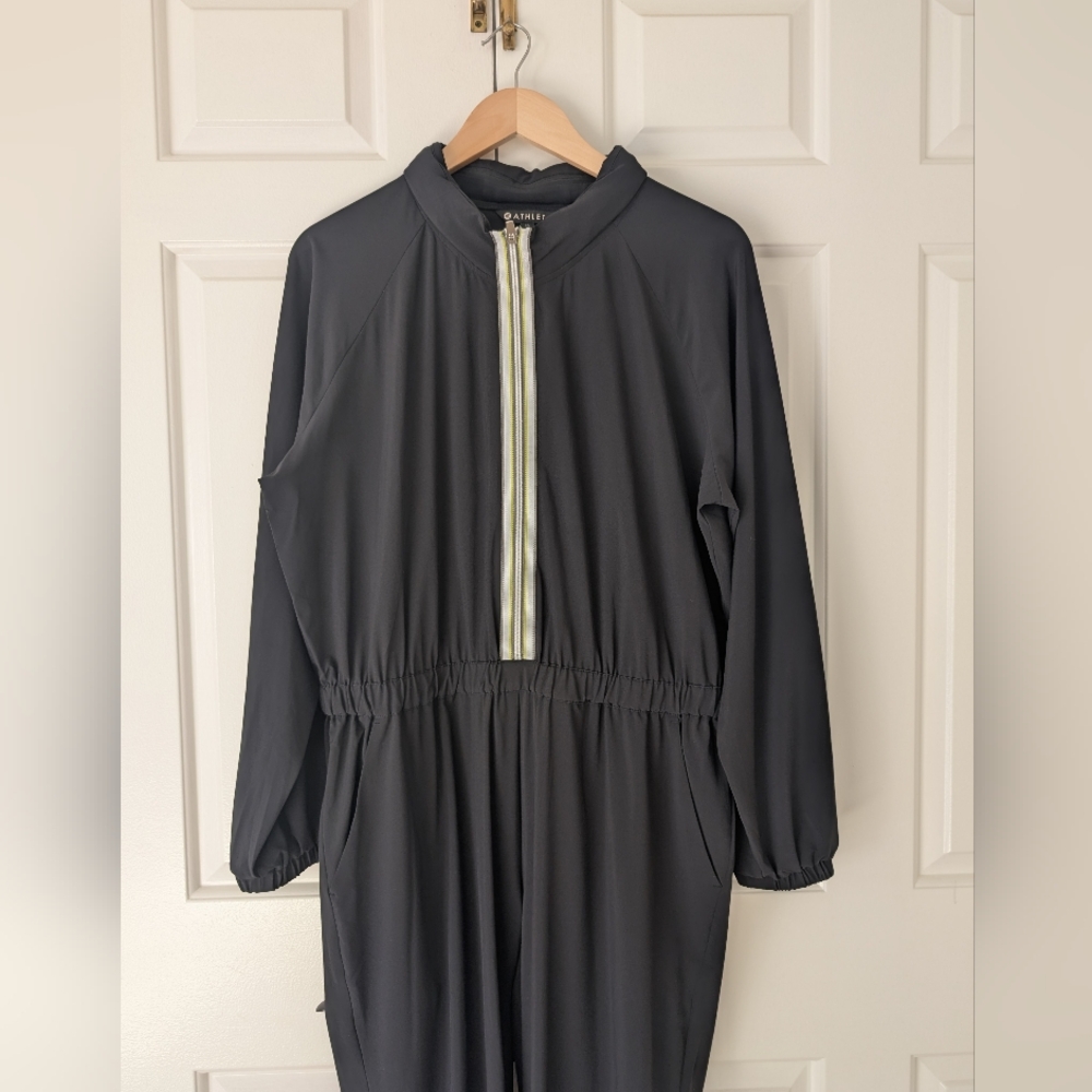 Athleta "Dipsea" Romper Front Zipper Striped Black Jumpsuit size 12 - Picture 7 of 15